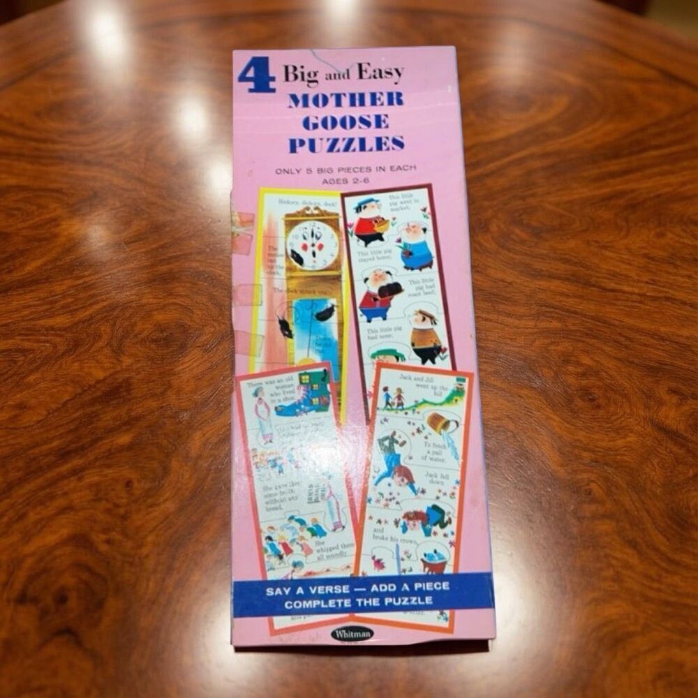 Vintage 1966 Whitman 4 Big And Easy Mother Goose 5-Piece Puzzles Western Pub Co.